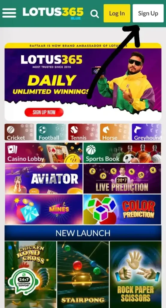 Sign up at the Lotus365 platform