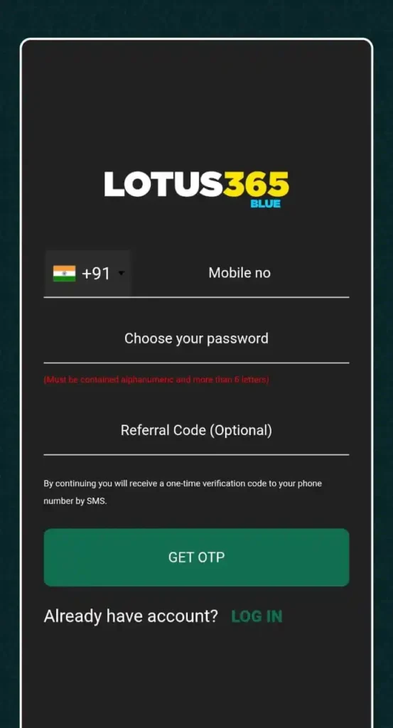 Singup to lotus365